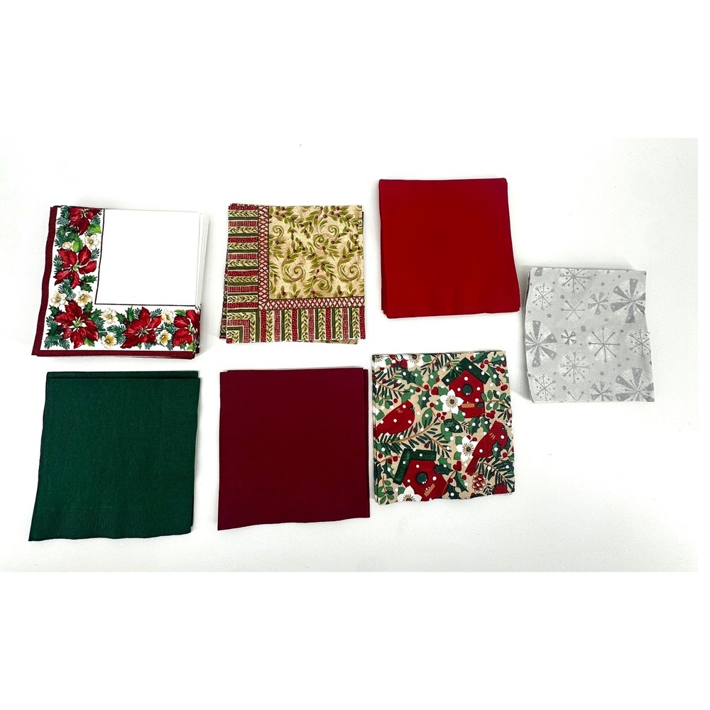 Holiday Paper Napkin Lot of 40 Christmas Poinsettia Cardinal Mixed Designs
